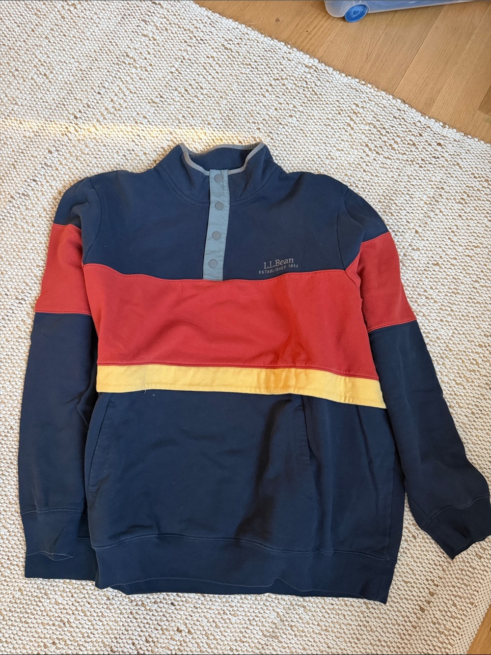 L.L. Bean Men’s Navy, Red & Yellow Zip-Up Style Sweater